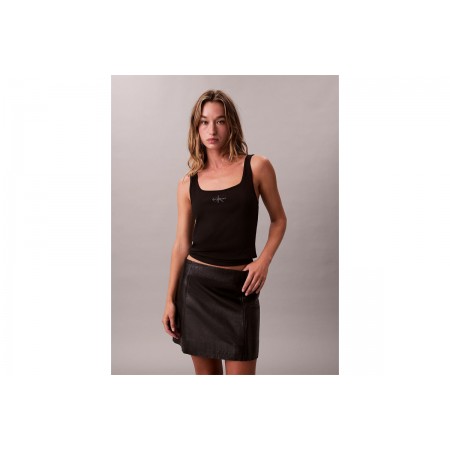 Calvin Klein Slim Ribbed Cotton Μπλούζα Αμάνικη Γυναικεία 