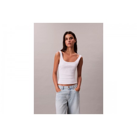 Calvin Klein Slim Ribbed Cotton Μπλούζα Αμάνικη Γυναικεία 