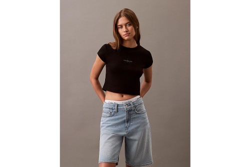 Calvin Klein Monogram Slim Fit Crop Top Κοντομάνικο Γυναικείο (LV047AB802 UB1)