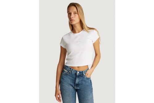 Calvin Klein Monogram Slim Fit Crop Top Κοντομάνικο Γυναικείο (LV047AB802 YAA)
