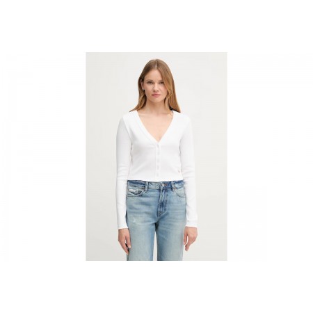 Calvin Klein Ribbed Slim Γυναικεία Βαμβακερή Ζακέτα Λευκή