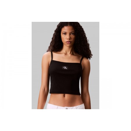 Calvin Klein Cotton Rib Γυναικείο Αμάνικο Crop Top Μαύρο