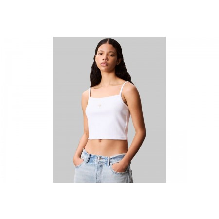Calvin Klein Cotton Rib Γυναικείο Αμάνικο Crop Top Λευκό