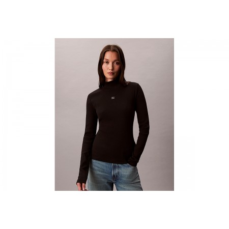 Calvin Klein Ribbed Cotton Γυναικεία Μακρυμάνικη Μπλούζα