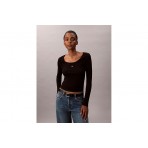 Calvin Klein Ribbed Cotton Γυναικεία Μακρυμάνικη Μπλούζα Μαύρη