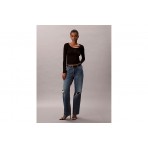 Calvin Klein Ribbed Cotton Γυναικεία Μακρυμάνικη Μπλούζα Μαύρη