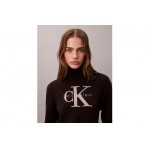 Calvin Klein Soft Chenille Roll Neck Γυναικείο Πουλόβερ Μαύρο, Μπεζ