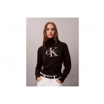 Calvin Klein Soft Chenille Roll Neck Γυναικείο Πουλόβερ Μαύρο, Μπεζ