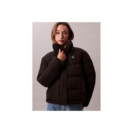 Calvin Klein Monogram Γυναικείο Μπουφάν Puffer με Κουκούλα Μαύρο