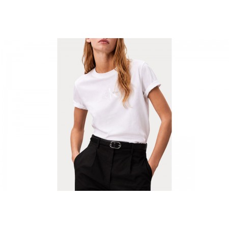 Calvin Klein Glossy Metallic Logo Γυναικείο Κοντομάνικο T-Shirt Λευκό