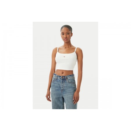 Calvin Klein Ribbed Cotton Cami Γυναικείο Αμάνικο Crop Top Λευκό