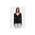 Calvin Klein Woven Label Baby Rib Γυναικεία Βαμβακερή Ζακέτα Μαύρη