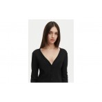 Calvin Klein Woven Label Baby Rib Γυναικεία Βαμβακερή Ζακέτα Μαύρη