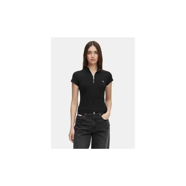 Calvin Klein Monologo Patch Rib Zip Top Κοντομάνικο Γυναικείο (LV047G240G UB1)