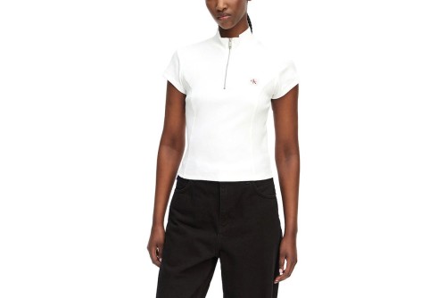 Calvin Klein Monologo Patch Rib Zip Top Κοντομάνικο Γυναικείο (LV047G240G YAF)