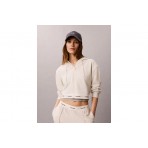 Calvin Klein Cropped Logo Γυναικεία Βαμβακερή Ζακέτα με Κουκούλα Εκρού