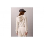 Calvin Klein Cropped Logo Γυναικεία Βαμβακερή Ζακέτα με Κουκούλα Εκρού