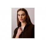 Calvin Klein Cropped Logo Γυναικεία Βαμβακερή Ζακέτα με Κουκούλα Καφέ