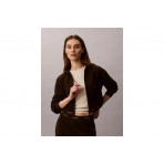 Calvin Klein Cropped Logo Γυναικεία Βαμβακερή Ζακέτα με Κουκούλα Καφέ