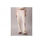 Calvin Klein Logo Waistband Wide Leg Γυναικείο Παντελόνι Φόρμας Εκρού