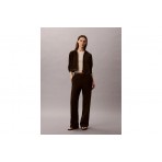 Calvin Klein Logo Waistband Wide Leg Γυναικείο Παντελόνι Φόρμας Καφέ