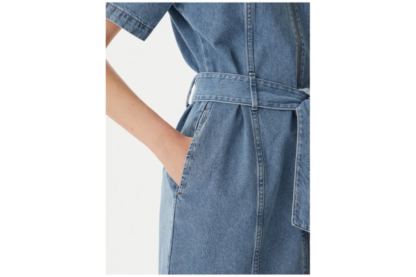 Calvin Klein Belted Denim Shirt Γυναικείο Φόρεμα Mini Μπλε