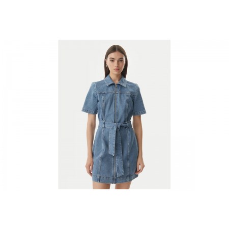Calvin Klein Belted Denim Shirt Γυναικείο Φόρεμα Mini Μπλε