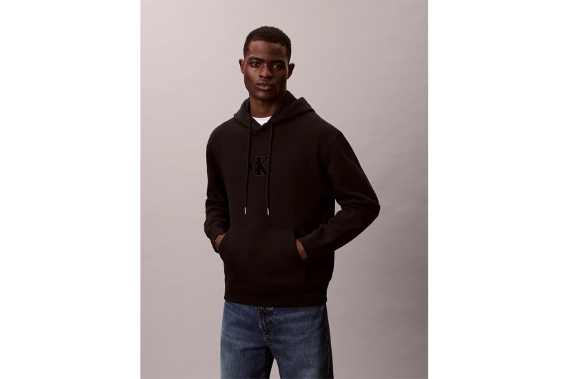 Calvin Klein Fleece Monogram Logo Patch Ανδρικό Hoodie Μαύρο