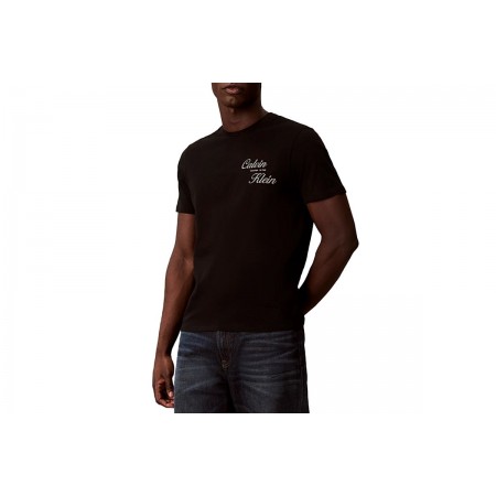 Calvin Klein Embroidered Logo Ανδρικό Κοντομάνικο T-Shirt Μαύρο, Χρυσό