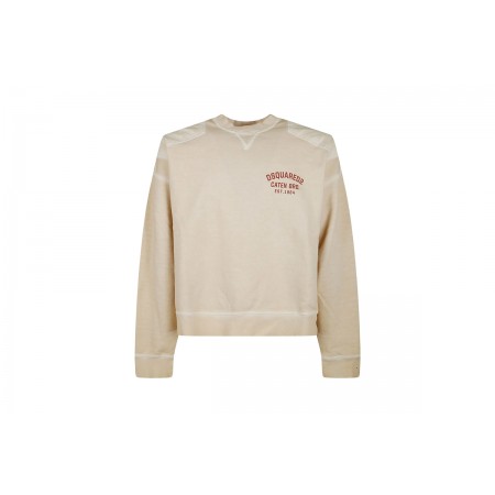 Dsquared2 Cipro Loose Fit Μακρυμάνικη Μπλούζα με Λαιμόκοψη Μπεζ