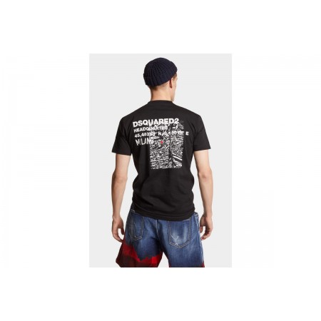 Dsquared2 Ceresio Map Cool Fit Ανδρικό Κοντομάνικο T-Shirt Μαύρο