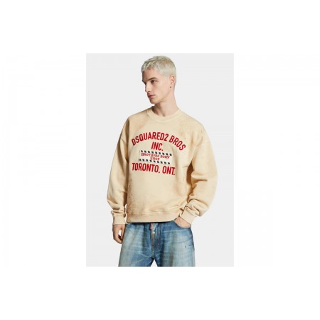 Dsquared2 Relax Fit Dirty Ανδρική Μακρυμάνικη Μπλούζα Εκρού