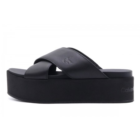 Calvin Klein Flatform Cross Ανοιχτά Γυναικεία Παπούτσια Μαύρα