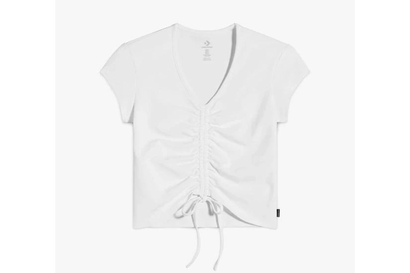 Converse Drawstring Ruched Γυναικείο Κοντομάνικο Crop Top Λευκό