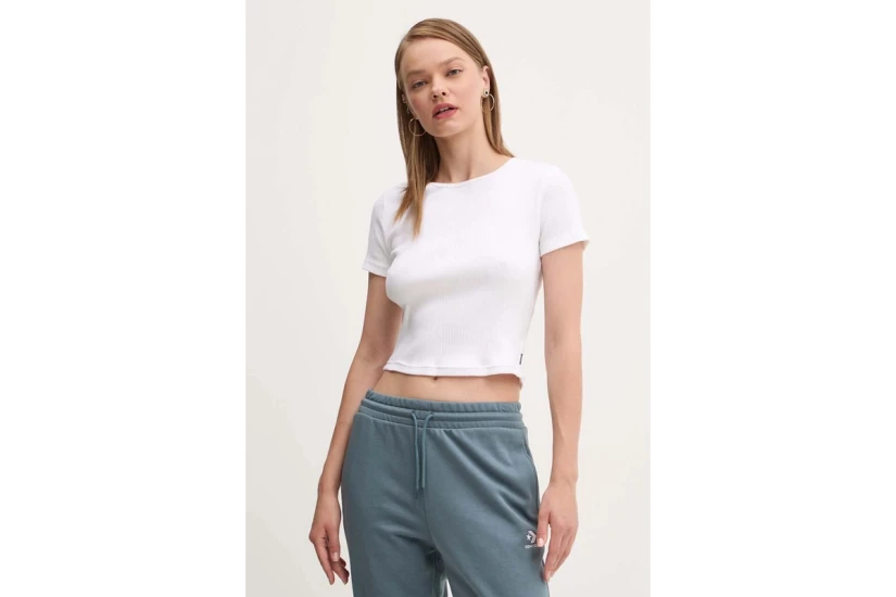 Converse Ribbed Slim Γυναικείο Κοντομάνικο T-Shirt Λευκό