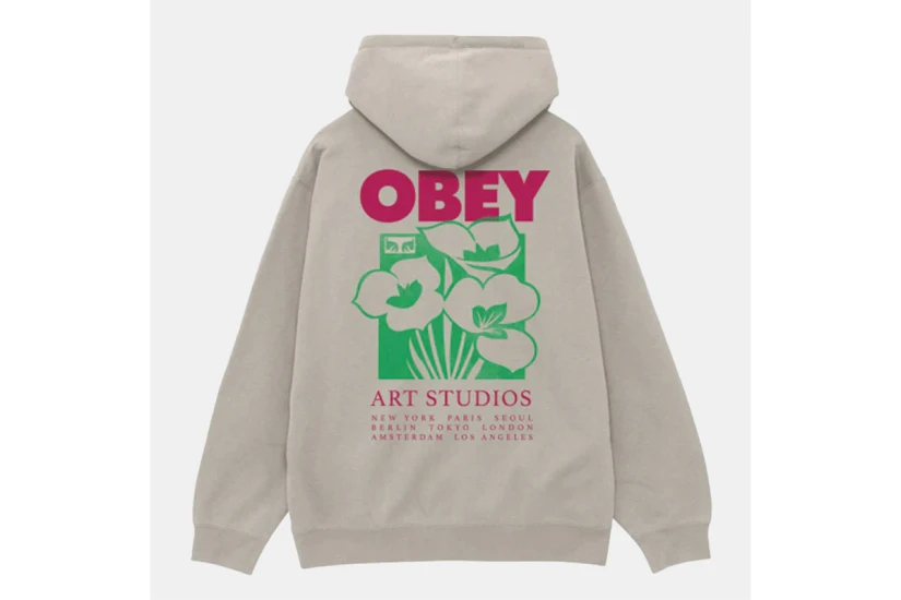 Obey Art Studio Flowers Premium Ανδρικό Φούτερ με Κουκούλα Μπεζ