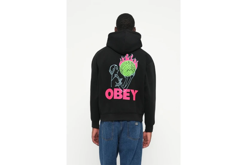 Obey World In Flames Premium Ανδρικό Φούτερ με Κουκούλα Μαύρο