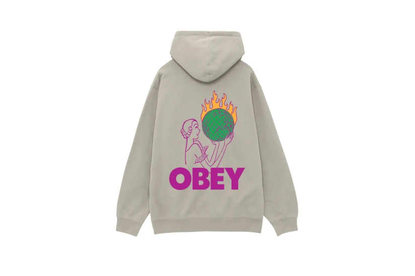 Obey World In Flames Premium Ανδρικό Φούτερ με Κουκούλα Γκρι