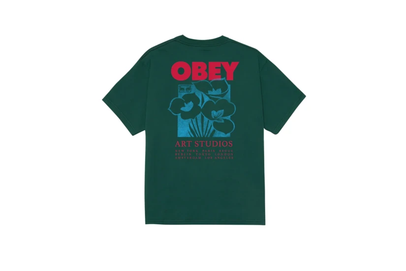 Obey Art Studio Flowers Classic Ανδρικό Κοντομάνικο T-Shirt Κυπαρισσί