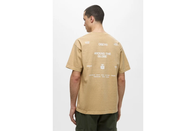 Obey Around The Globe Ανδρικό Κοντομάνικο T-Shirt Μπεζ