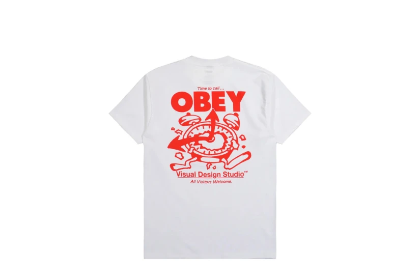 Obey Time To Call Heavyweight Ανδρικό Κοντομάνικο T-Shirt Λευκό, Κόκκινο