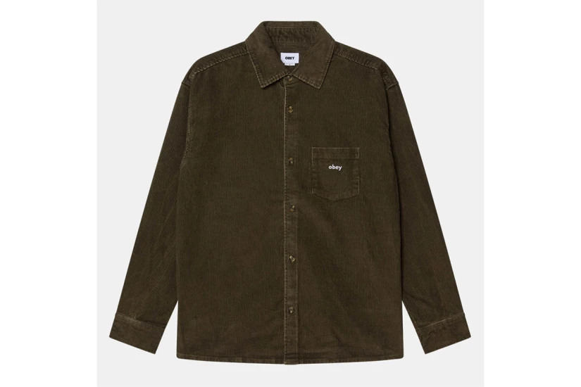 Obey Buckley Corduroy Ανδρικό Μακρυμάνικο Πουκάμισο Κυπαρισσί