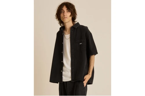 Obey Bigwig Denim Πουκάμισο Κοντομάνικο Ανδρικό (181210425 FADED BLACK)