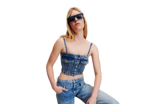 Karl Lagerfeld Recycled Denim Crop Top Αμάνικο Γυναικείο (241J1600 J200)
