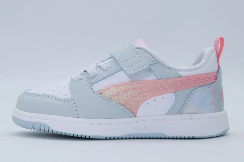 Puma Rebound V6 Low Space Belle Βρεφικά Sneakers Γκρι, Λευκά, Ροζ