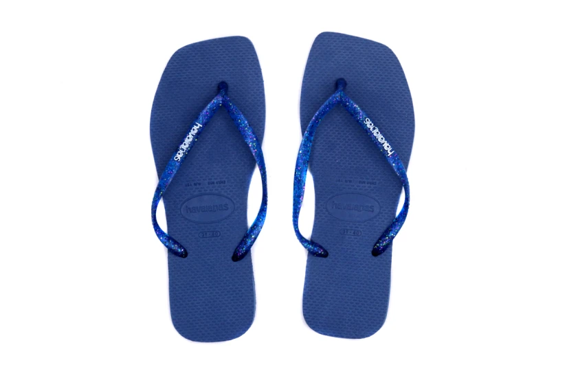 Havaianas Slim Square Logo Metallic Σαγιονάρες Μπλε, Μπλε Σκούρο