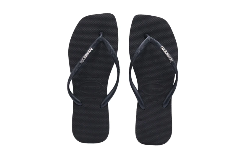 Havaianas Slim Square Logo Metallic Σαγιονάρες Μαύρες