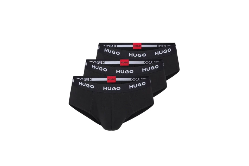 Hugo Hipbrief Ανδρικά Εσώρουχα Σλιπ Μαύρα 3 Τεμάχια