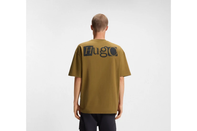 Hugo Nilte Puff-Print Logo Ανδρικό Κοντομάνικο T-Shirt Λαδί, Μαύρο