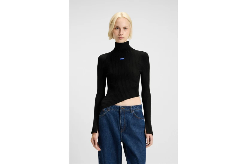 Hugo Somyna B Rib Knit Asymmetric Γυναικείο Πουλόβερ Μαύρο